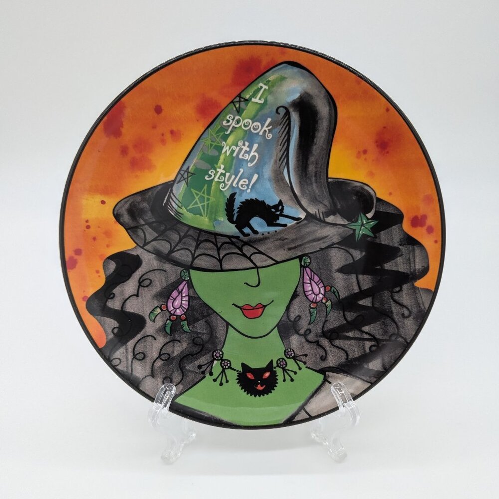 Certified International Halloween Witch Plate Black Cat Spook With Style Orange